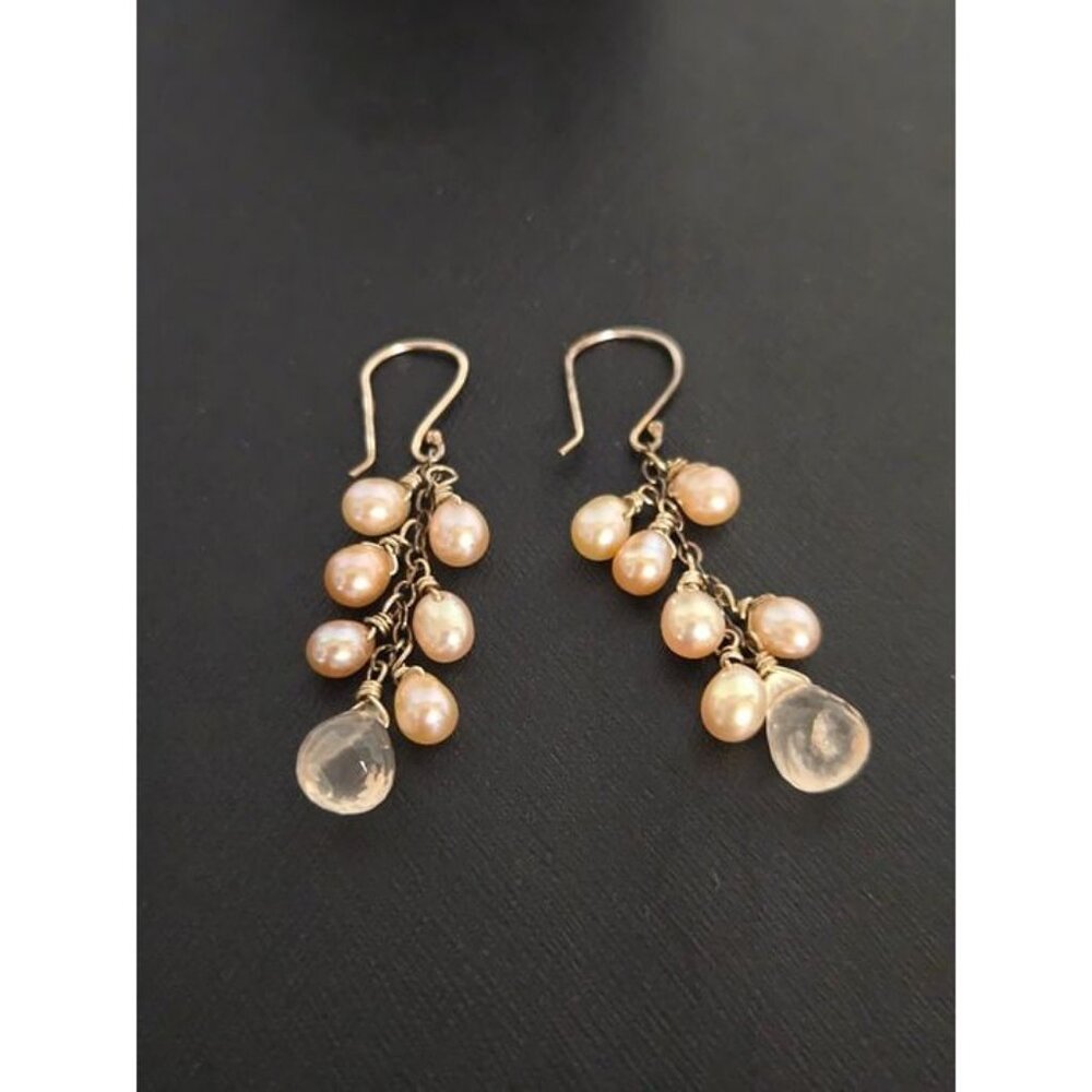 Elegant Freshwater Pearl & Crystal Drop Dangle Earrings – Gold Tone
